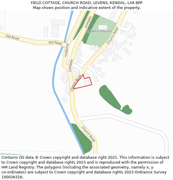 FIELD COTTAGE, CHURCH ROAD, LEVENS, KENDAL, LA8 8PP: Location map and indicative extent of plot