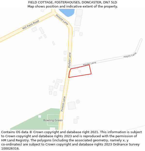 FIELD COTTAGE, FOSTERHOUSES, DONCASTER, DN7 5LD: Location map and indicative extent of plot