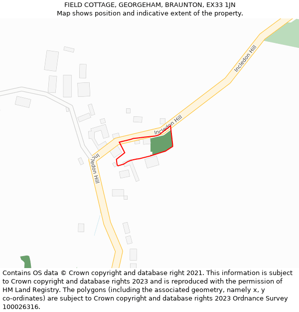 FIELD COTTAGE, GEORGEHAM, BRAUNTON, EX33 1JN: Location map and indicative extent of plot