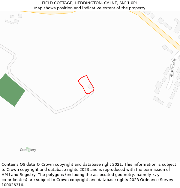 FIELD COTTAGE, HEDDINGTON, CALNE, SN11 0PH: Location map and indicative extent of plot