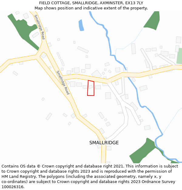 FIELD COTTAGE, SMALLRIDGE, AXMINSTER, EX13 7LY: Location map and indicative extent of plot