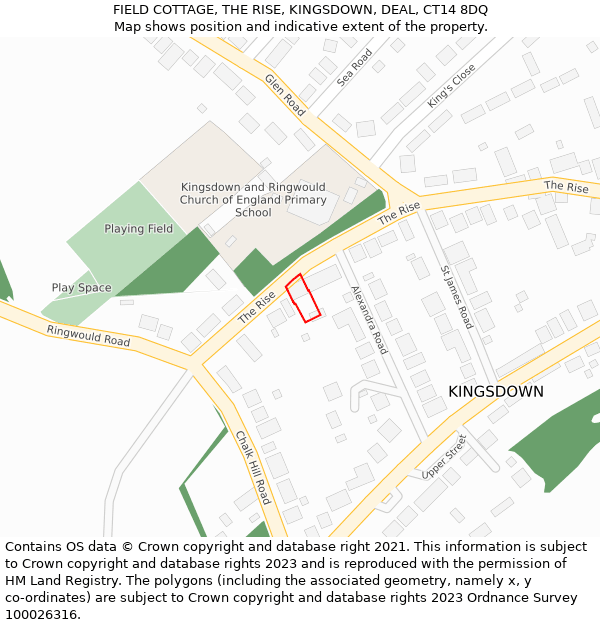 FIELD COTTAGE, THE RISE, KINGSDOWN, DEAL, CT14 8DQ: Location map and indicative extent of plot