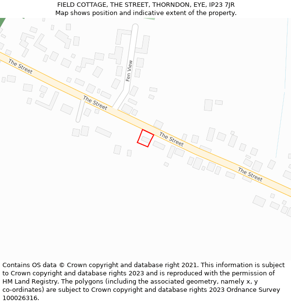 FIELD COTTAGE, THE STREET, THORNDON, EYE, IP23 7JR: Location map and indicative extent of plot