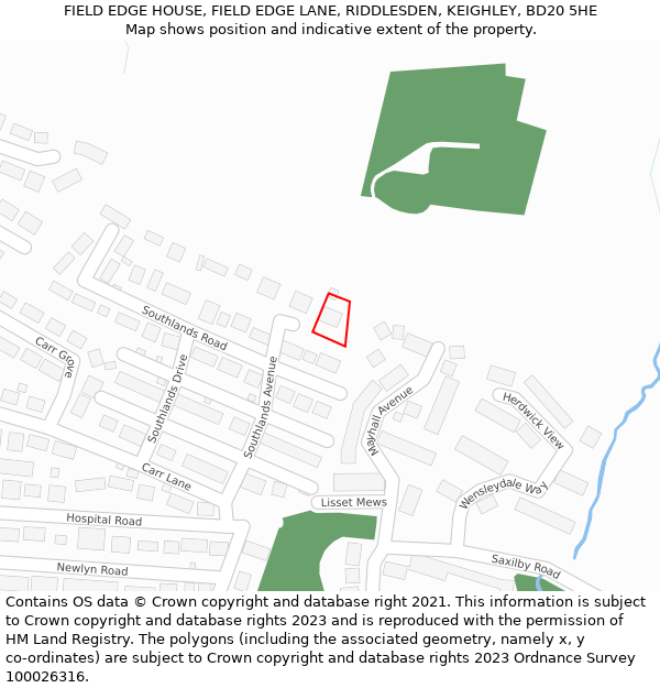 FIELD EDGE HOUSE, FIELD EDGE LANE, RIDDLESDEN, KEIGHLEY, BD20 5HE: Location map and indicative extent of plot