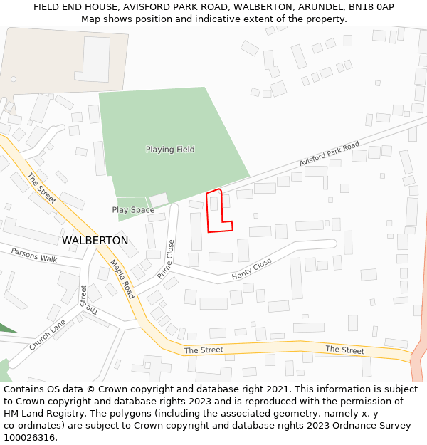 FIELD END HOUSE, AVISFORD PARK ROAD, WALBERTON, ARUNDEL, BN18 0AP: Location map and indicative extent of plot