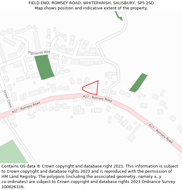 FIELD END, ROMSEY ROAD, WHITEPARISH, SALISBURY, SP5 2SD: Location map and indicative extent of plot