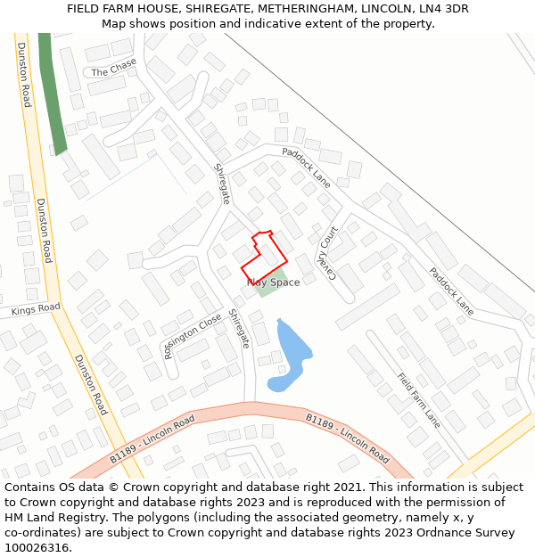 FIELD FARM HOUSE, SHIREGATE, METHERINGHAM, LINCOLN, LN4 3DR: Location map and indicative extent of plot