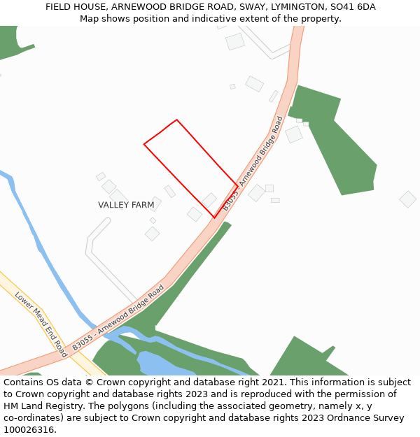 FIELD HOUSE, ARNEWOOD BRIDGE ROAD, SWAY, LYMINGTON, SO41 6DA: Location map and indicative extent of plot