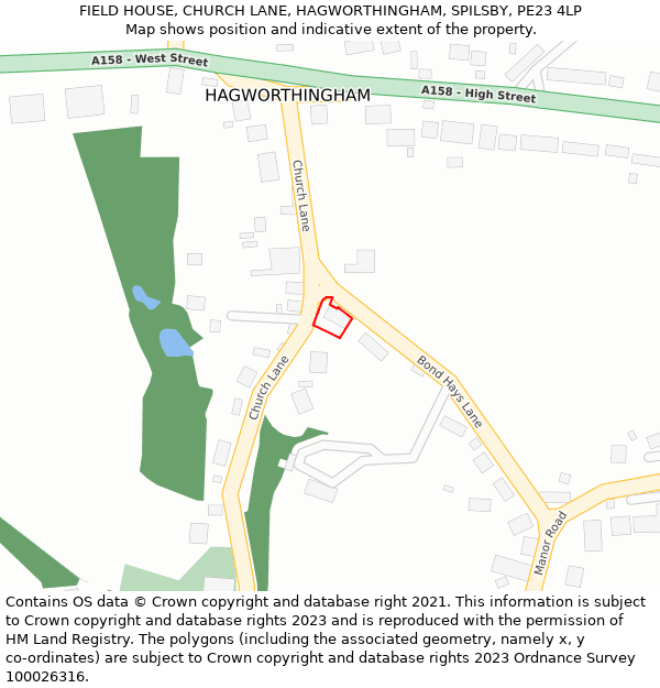 FIELD HOUSE, CHURCH LANE, HAGWORTHINGHAM, SPILSBY, PE23 4LP: Location map and indicative extent of plot