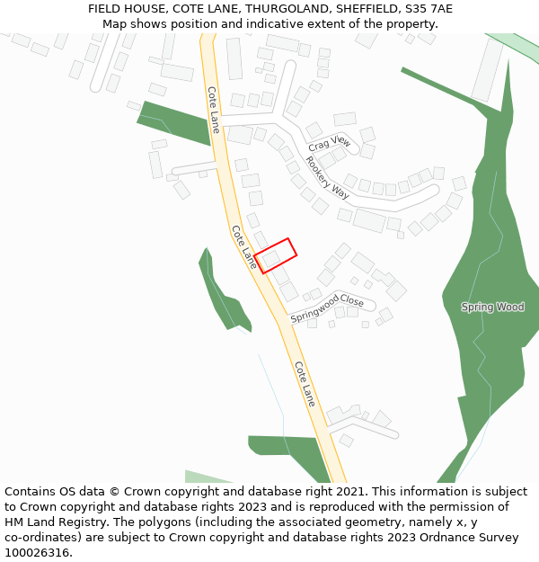 FIELD HOUSE, COTE LANE, THURGOLAND, SHEFFIELD, S35 7AE: Location map and indicative extent of plot