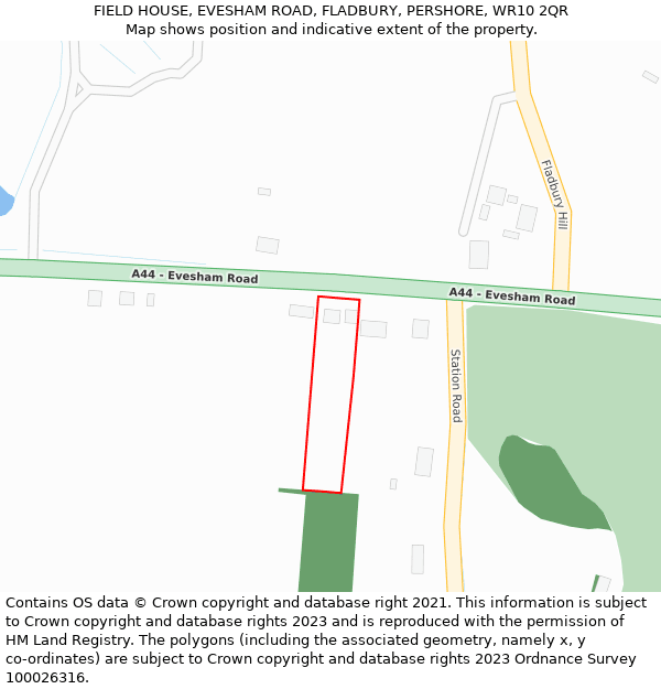 FIELD HOUSE, EVESHAM ROAD, FLADBURY, PERSHORE, WR10 2QR: Location map and indicative extent of plot