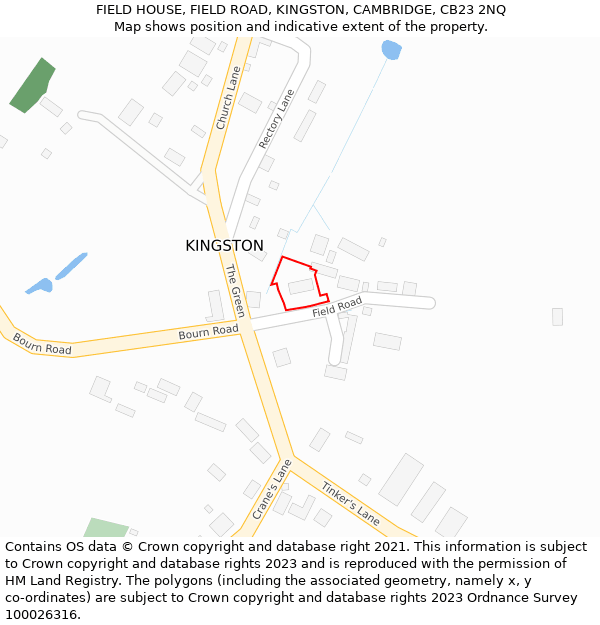 FIELD HOUSE, FIELD ROAD, KINGSTON, CAMBRIDGE, CB23 2NQ: Location map and indicative extent of plot