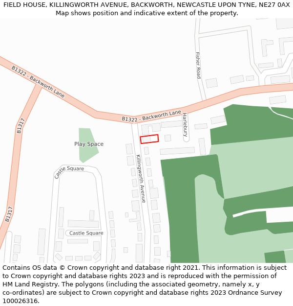 FIELD HOUSE, KILLINGWORTH AVENUE, BACKWORTH, NEWCASTLE UPON TYNE, NE27 0AX: Location map and indicative extent of plot