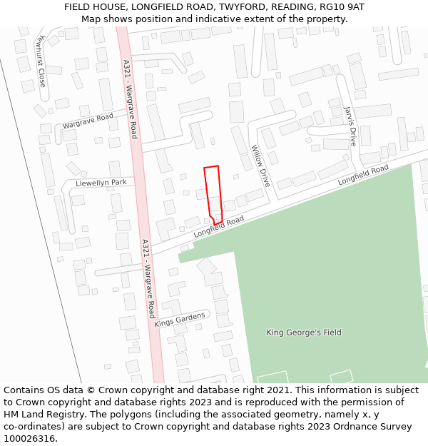 FIELD HOUSE, LONGFIELD ROAD, TWYFORD, READING, RG10 9AT: Location map and indicative extent of plot