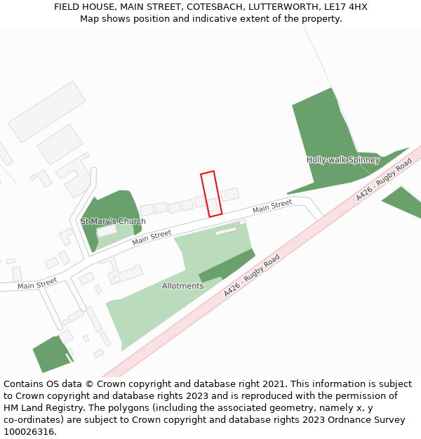 FIELD HOUSE, MAIN STREET, COTESBACH, LUTTERWORTH, LE17 4HX: Location map and indicative extent of plot