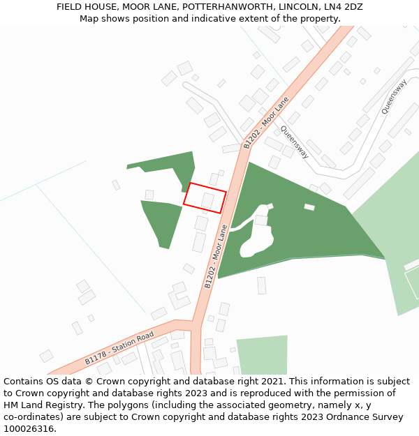 FIELD HOUSE, MOOR LANE, POTTERHANWORTH, LINCOLN, LN4 2DZ: Location map and indicative extent of plot