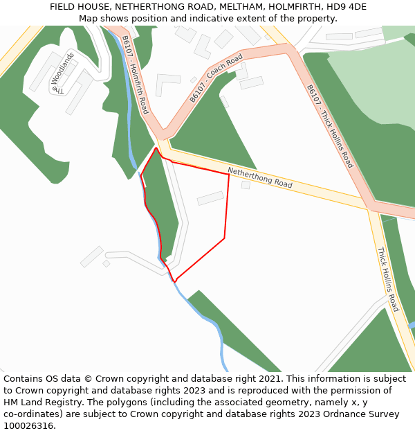 FIELD HOUSE, NETHERTHONG ROAD, MELTHAM, HOLMFIRTH, HD9 4DE: Location map and indicative extent of plot