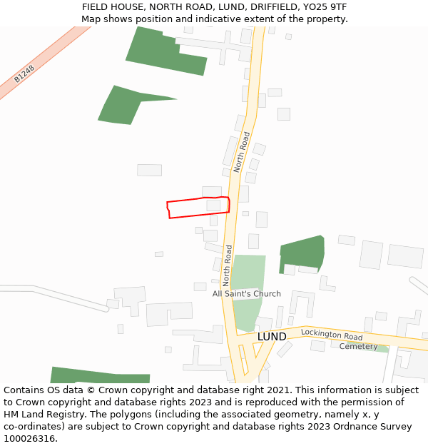 FIELD HOUSE, NORTH ROAD, LUND, DRIFFIELD, YO25 9TF: Location map and indicative extent of plot