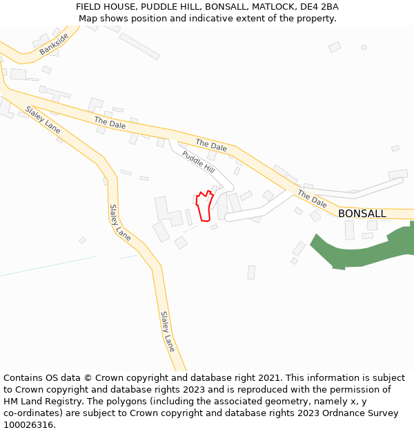 FIELD HOUSE, PUDDLE HILL, BONSALL, MATLOCK, DE4 2BA: Location map and indicative extent of plot