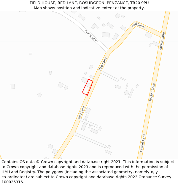 FIELD HOUSE, RED LANE, ROSUDGEON, PENZANCE, TR20 9PU: Location map and indicative extent of plot