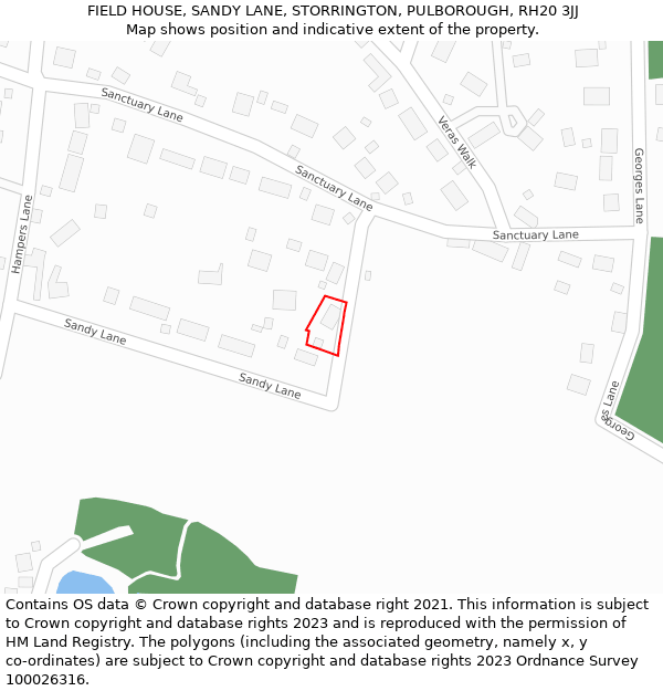 FIELD HOUSE, SANDY LANE, STORRINGTON, PULBOROUGH, RH20 3JJ: Location map and indicative extent of plot