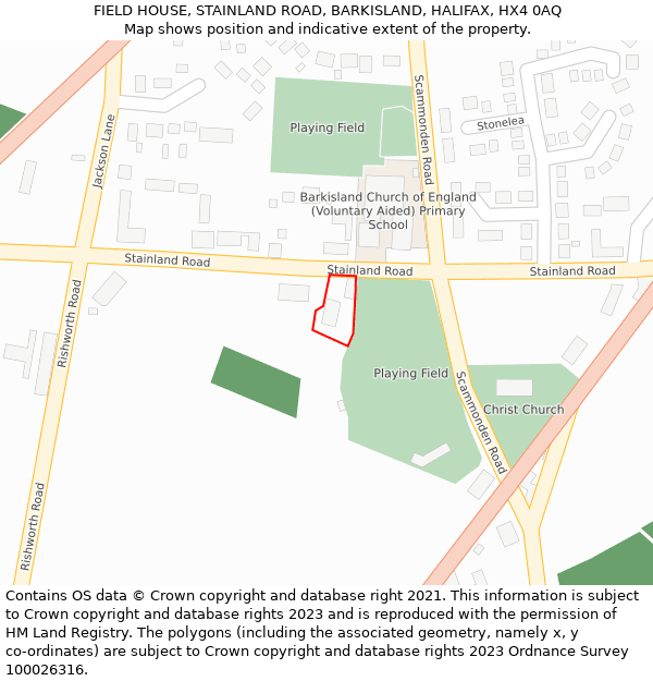 FIELD HOUSE, STAINLAND ROAD, BARKISLAND, HALIFAX, HX4 0AQ: Location map and indicative extent of plot