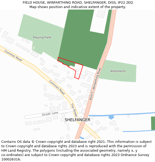 FIELD HOUSE, WINFARTHING ROAD, SHELFANGER, DISS, IP22 2EQ: Location map and indicative extent of plot