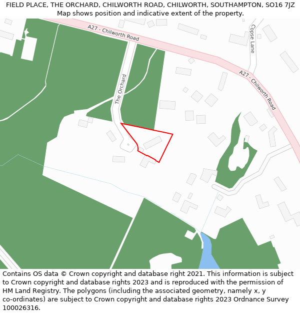 FIELD PLACE, THE ORCHARD, CHILWORTH ROAD, CHILWORTH, SOUTHAMPTON, SO16 7JZ: Location map and indicative extent of plot
