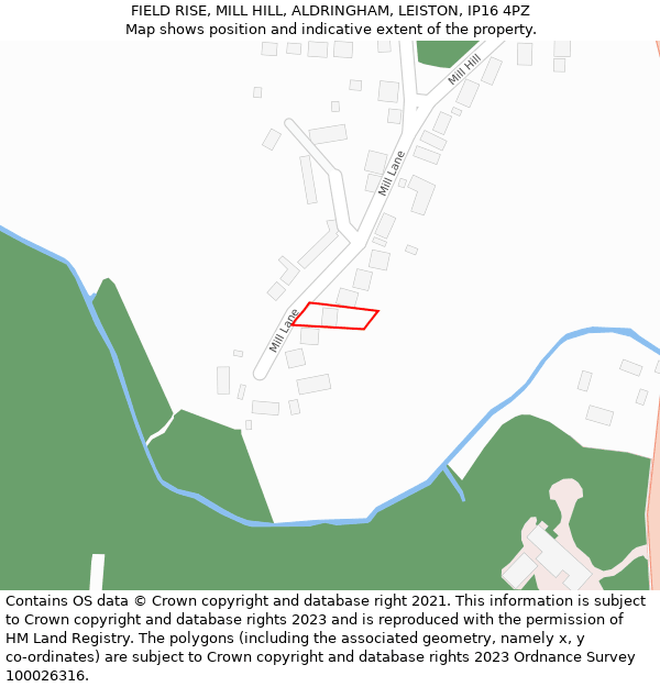 FIELD RISE, MILL HILL, ALDRINGHAM, LEISTON, IP16 4PZ: Location map and indicative extent of plot