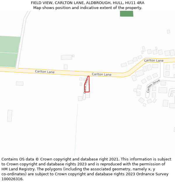 FIELD VIEW, CARLTON LANE, ALDBROUGH, HULL, HU11 4RA: Location map and indicative extent of plot