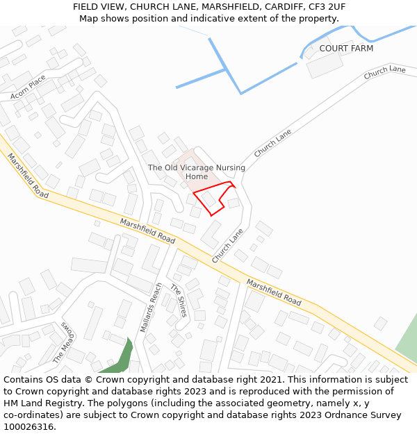 FIELD VIEW, CHURCH LANE, MARSHFIELD, CARDIFF, CF3 2UF: Location map and indicative extent of plot