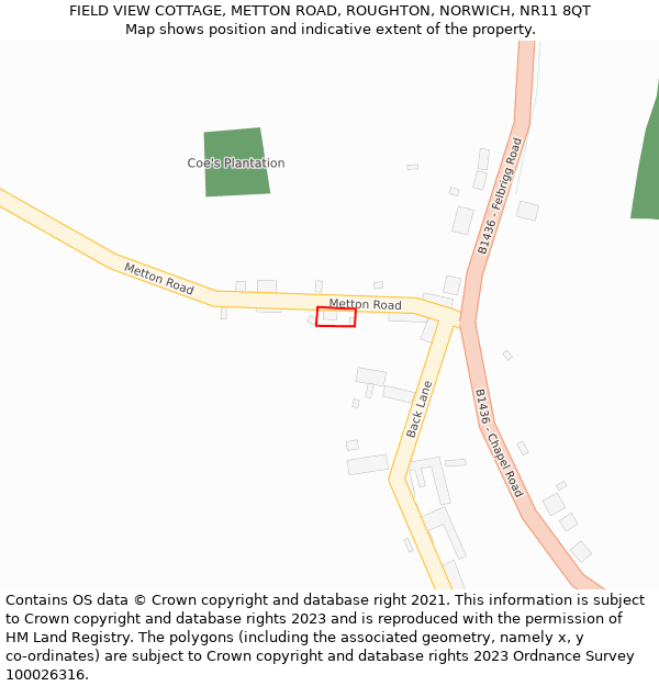 FIELD VIEW COTTAGE, METTON ROAD, ROUGHTON, NORWICH, NR11 8QT: Location map and indicative extent of plot