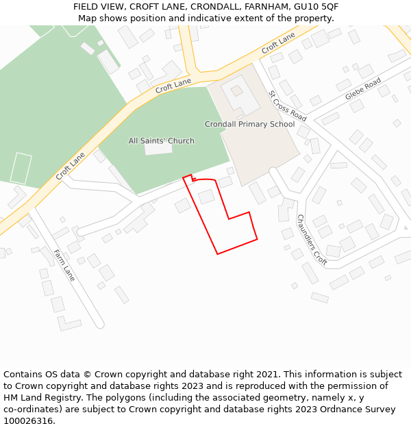 FIELD VIEW, CROFT LANE, CRONDALL, FARNHAM, GU10 5QF: Location map and indicative extent of plot