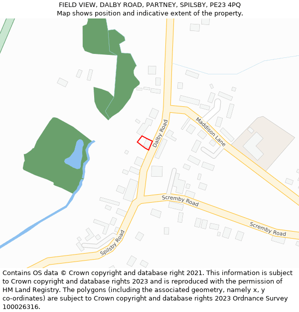 FIELD VIEW, DALBY ROAD, PARTNEY, SPILSBY, PE23 4PQ: Location map and indicative extent of plot