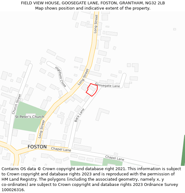 FIELD VIEW HOUSE, GOOSEGATE LANE, FOSTON, GRANTHAM, NG32 2LB: Location map and indicative extent of plot