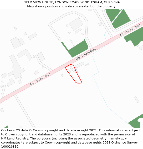 FIELD VIEW HOUSE, LONDON ROAD, WINDLESHAM, GU20 6NA: Location map and indicative extent of plot