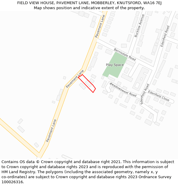 FIELD VIEW HOUSE, PAVEMENT LANE, MOBBERLEY, KNUTSFORD, WA16 7EJ: Location map and indicative extent of plot