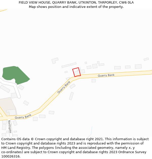 FIELD VIEW HOUSE, QUARRY BANK, UTKINTON, TARPORLEY, CW6 0LA: Location map and indicative extent of plot