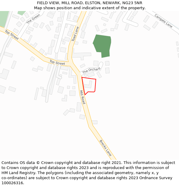 FIELD VIEW, MILL ROAD, ELSTON, NEWARK, NG23 5NR: Location map and indicative extent of plot