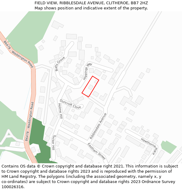FIELD VIEW, RIBBLESDALE AVENUE, CLITHEROE, BB7 2HZ: Location map and indicative extent of plot