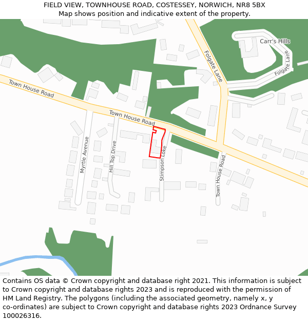 FIELD VIEW, TOWNHOUSE ROAD, COSTESSEY, NORWICH, NR8 5BX: Location map and indicative extent of plot