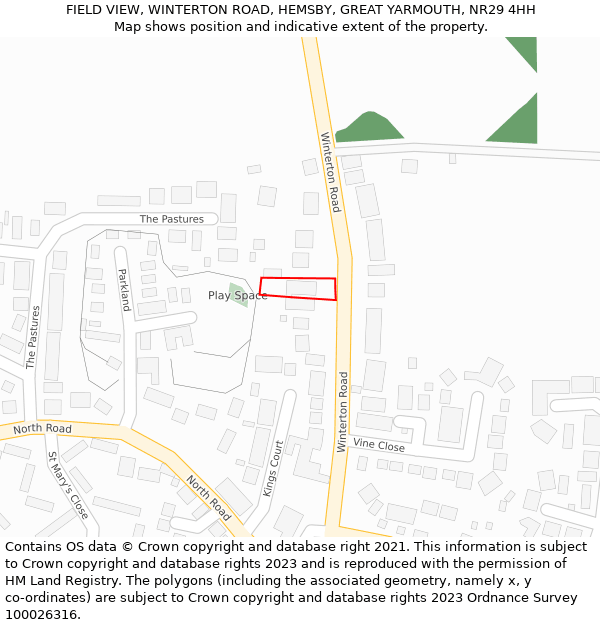 FIELD VIEW, WINTERTON ROAD, HEMSBY, GREAT YARMOUTH, NR29 4HH: Location map and indicative extent of plot