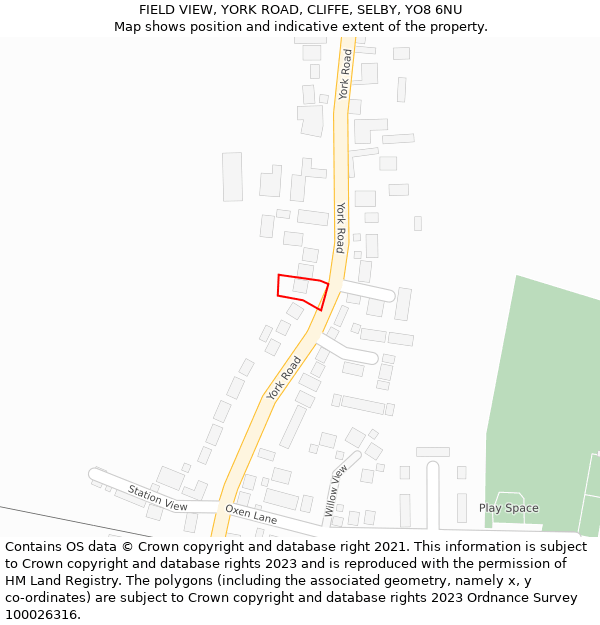FIELD VIEW, YORK ROAD, CLIFFE, SELBY, YO8 6NU: Location map and indicative extent of plot
