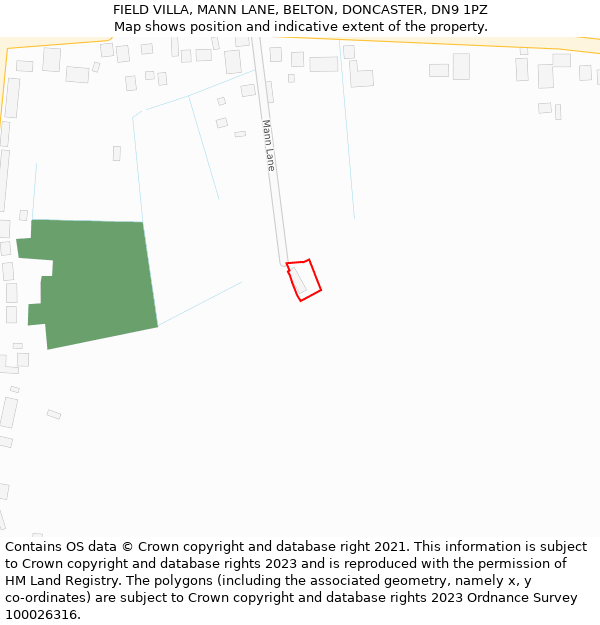 FIELD VILLA, MANN LANE, BELTON, DONCASTER, DN9 1PZ: Location map and indicative extent of plot