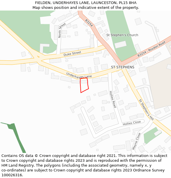 FIELDEN, UNDERHAYES LANE, LAUNCESTON, PL15 8HA: Location map and indicative extent of plot