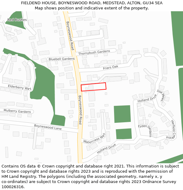FIELDEND HOUSE, BOYNESWOOD ROAD, MEDSTEAD, ALTON, GU34 5EA: Location map and indicative extent of plot
