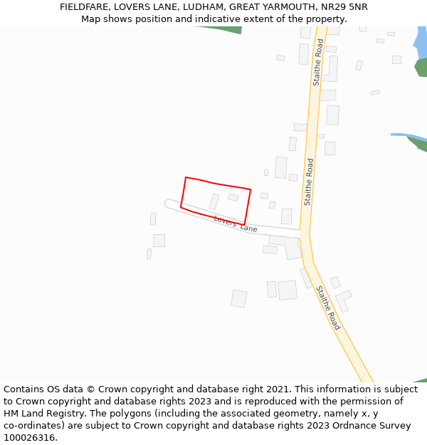 FIELDFARE, LOVERS LANE, LUDHAM, GREAT YARMOUTH, NR29 5NR: Location map and indicative extent of plot