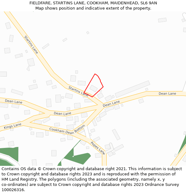 FIELDFARE, STARTINS LANE, COOKHAM, MAIDENHEAD, SL6 9AN: Location map and indicative extent of plot