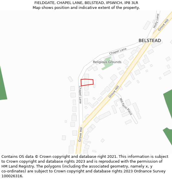 FIELDGATE, CHAPEL LANE, BELSTEAD, IPSWICH, IP8 3LR: Location map and indicative extent of plot