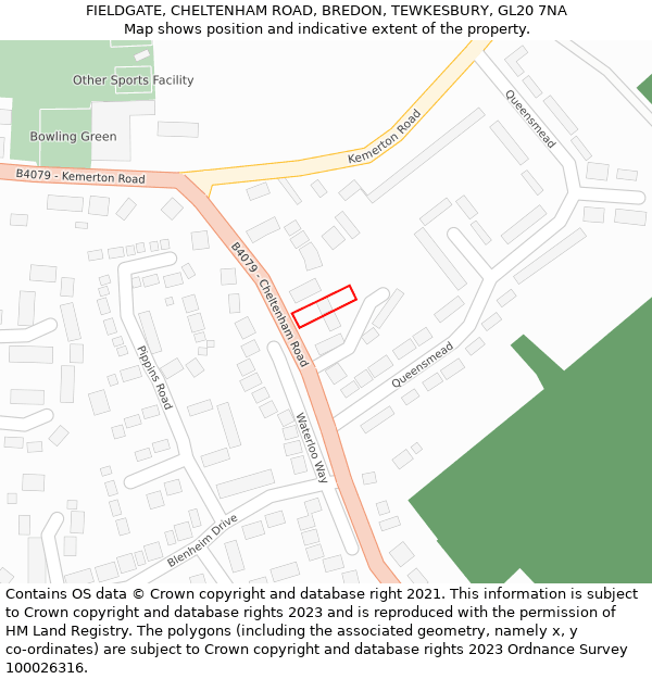 FIELDGATE, CHELTENHAM ROAD, BREDON, TEWKESBURY, GL20 7NA: Location map and indicative extent of plot